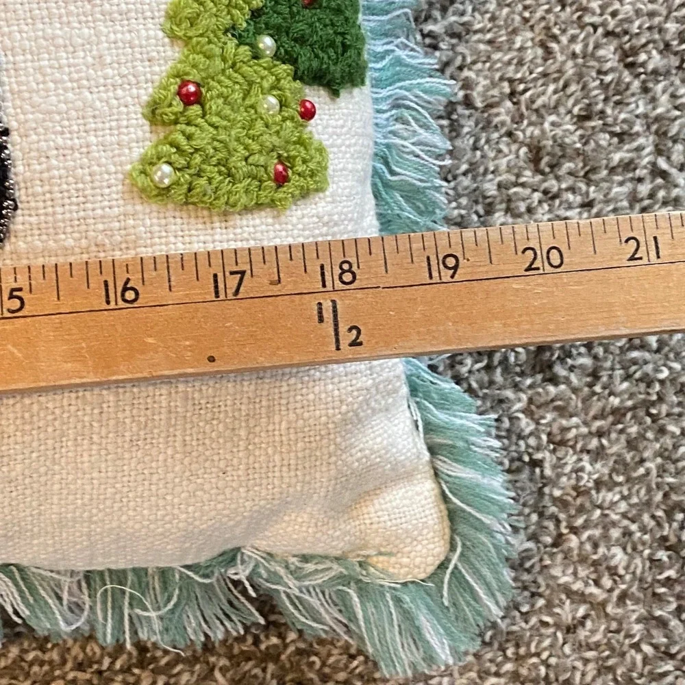 Christmas Dachshund Lumbar Pillow Embroidered Beaded Dog Winter Fringe